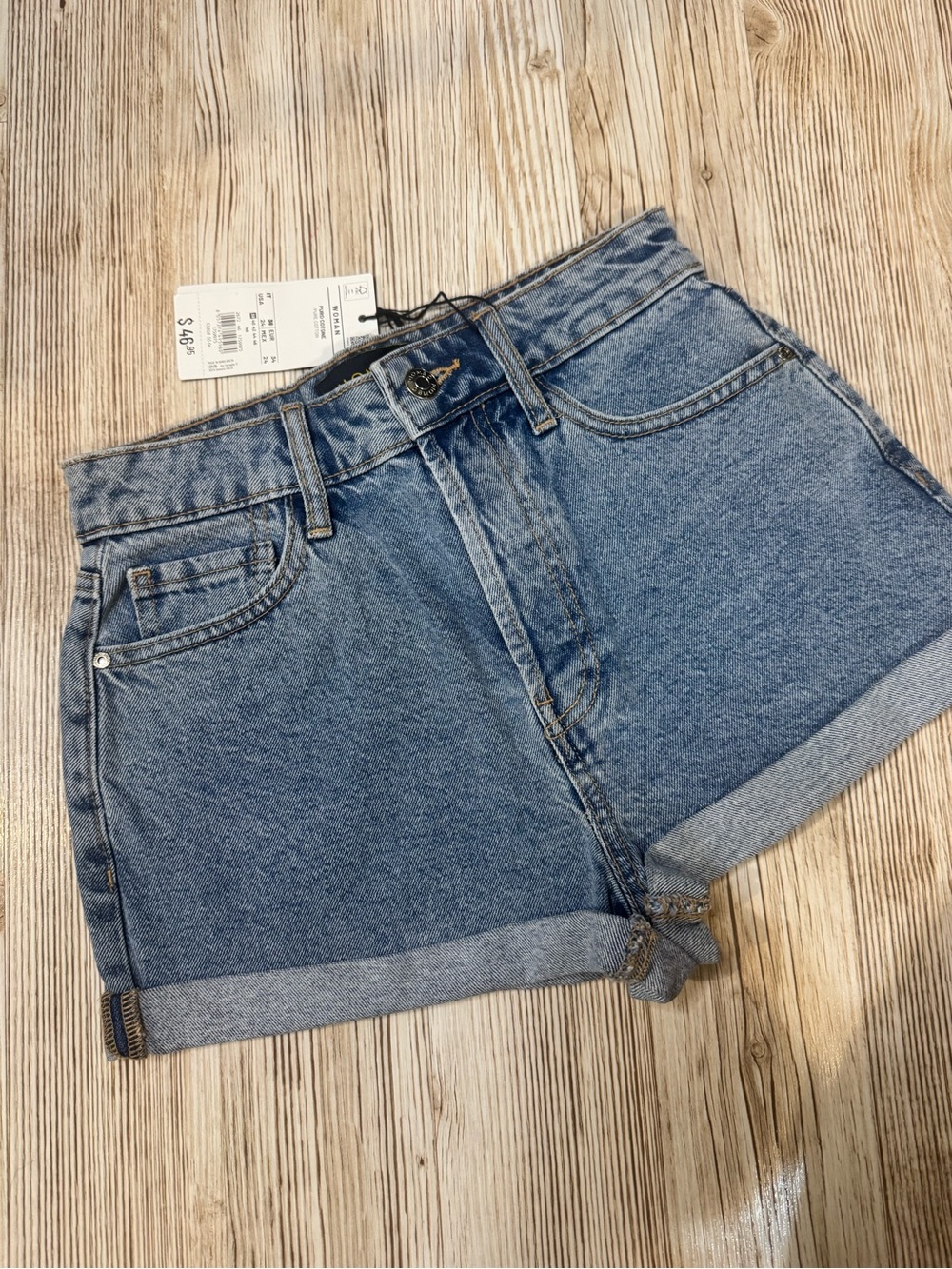 Piombo Light Blue Rolled Hem Denim Shorts